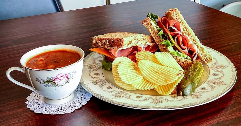 Soup and Sandwich Combo ($11.95): A turkey and cheese or a ham and cheese sandwich is served with soup. (Courtesy Sweet Inspirations Tea Room, Cafe and Gifts) 