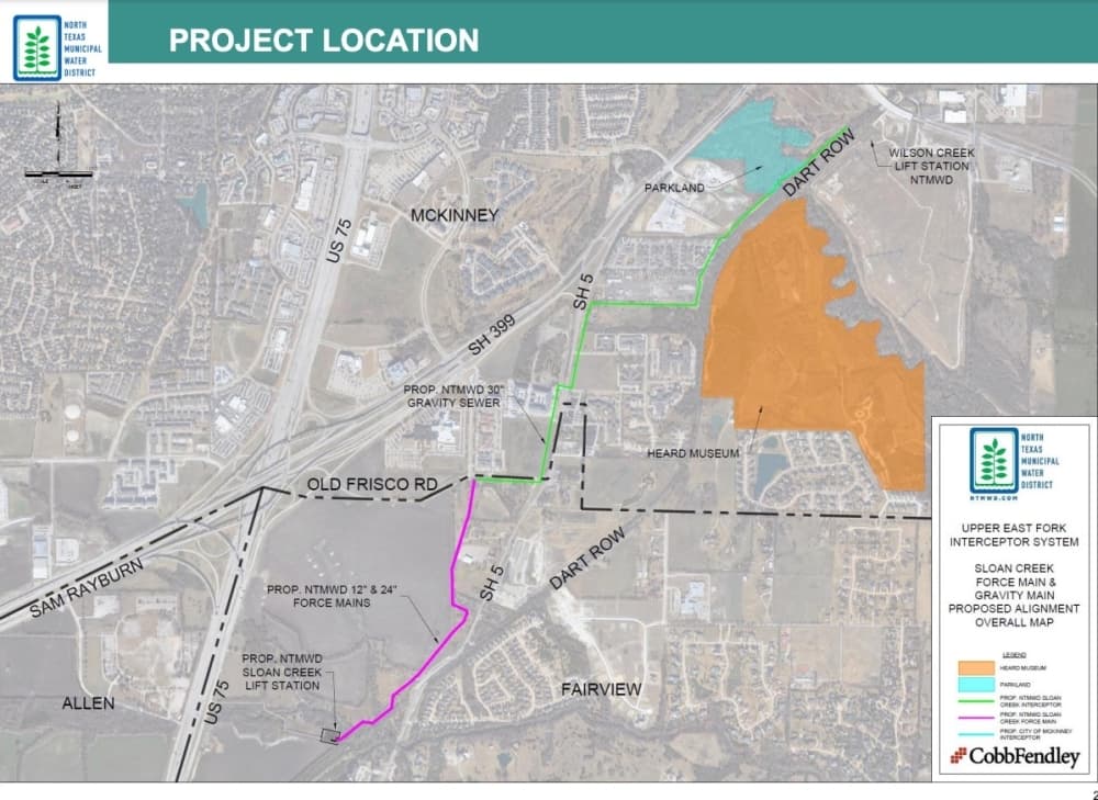This map shows the route for the new wastewater pipeline for the southern portion of McKinney. (Courtesy city of McKinney)