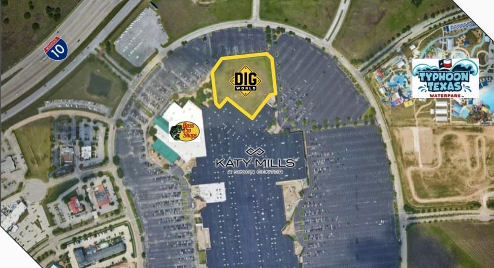 Dig World is located at Katy Mills mall, near the Bass Pro Shop entrance. Typhoon Texas is also within eyesight of the park. (courtesy Dig World)