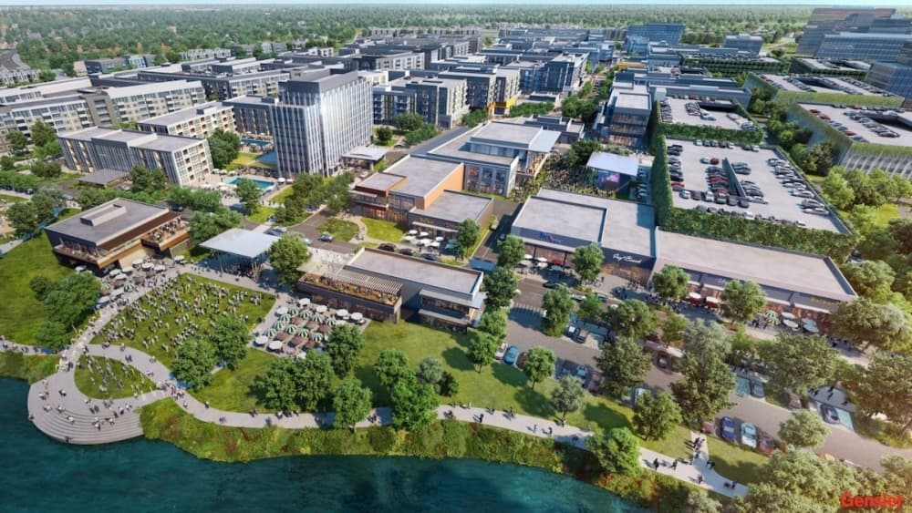 Running through the nine villages within Fields is Panther Creek. It will be enhanced to a “chain of lakes” as an additional amenity for the communities (Rendering courtesy Hunt Realty Investments Inc.)