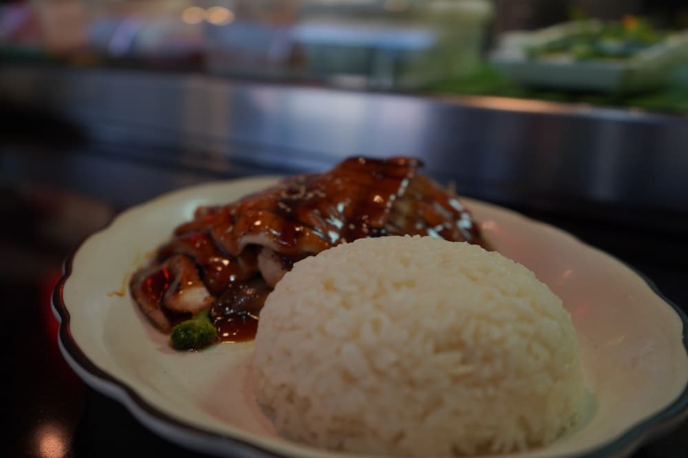 Teriyaki chicken (10 oz. for $16.95) is served with miso soup or house salad and steamed or fried rice. (Christopher Goodwin/Community Impact Newspaper)