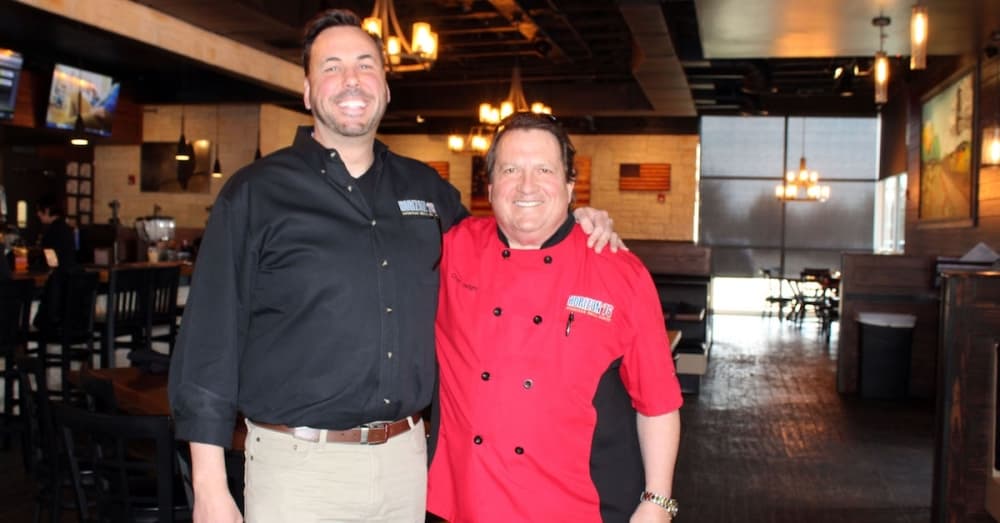 Jeff Lowery, left, and Dwight Dowell opened Horizon 76 American Grill House with Chris Polk (not pictured) in June 2020. (Karen Chaney/Community Impact Newspaper)