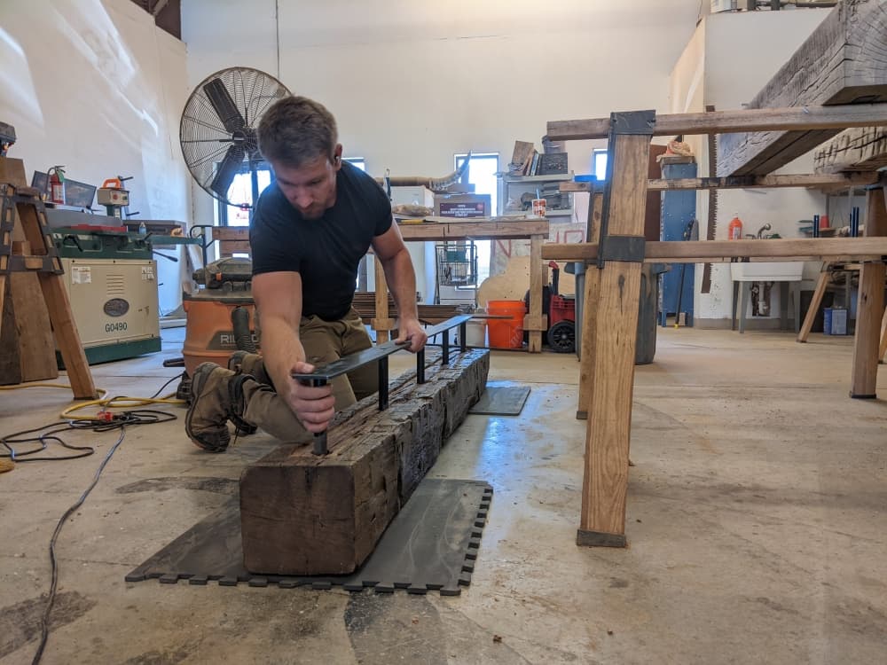 
This Old Wood crew member Thomas Cowling works on a project.