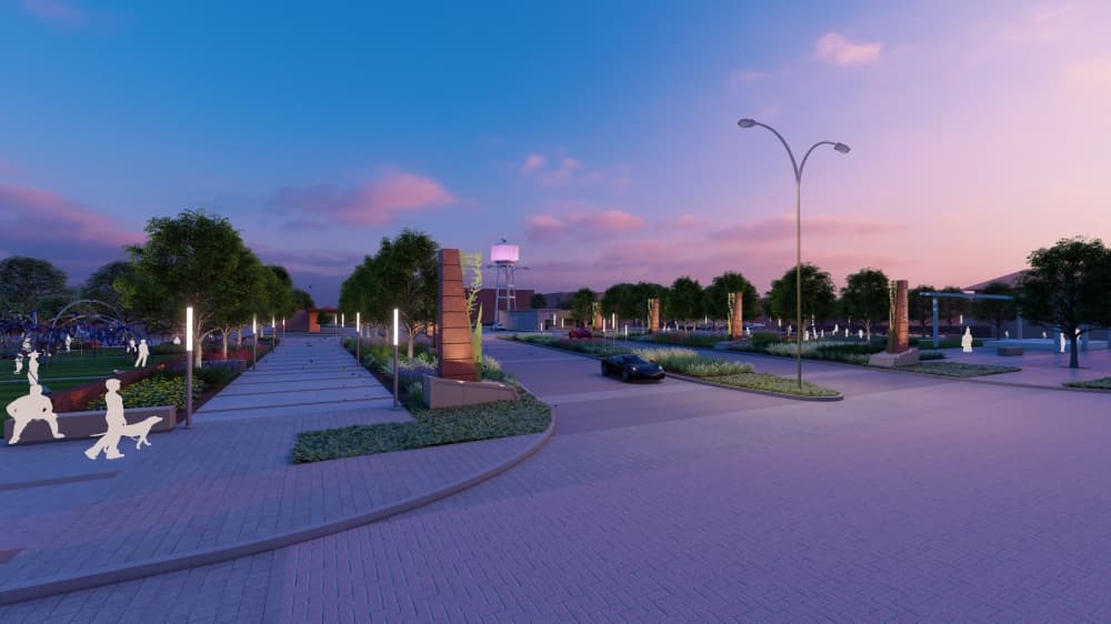 This option shows the two park options that would be constructed at the same level as SH 5 and was the third option presented. (Rendering courtesy Kimley-Horn)