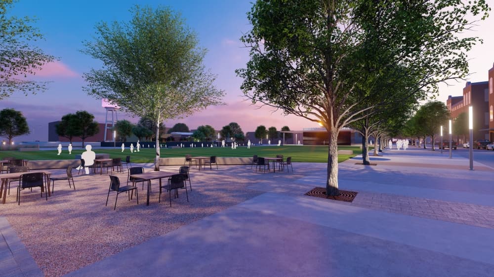 This rendering shows the deck park that would go over SH 5, and was the first option presented. (Rendering courtesy Kimley-Horn)