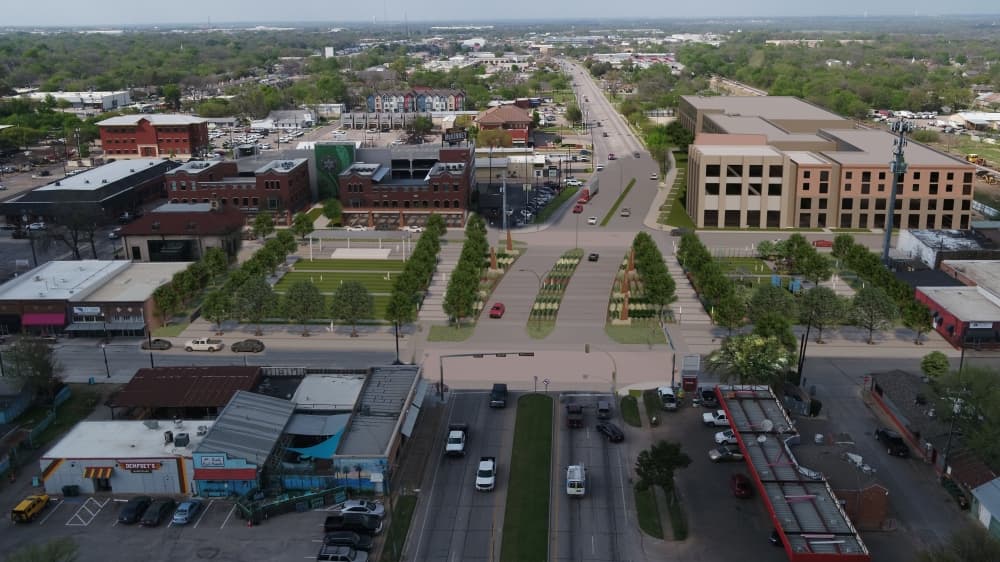 This option shows the two park options that would be constructed at the same level as SH 5 and was the third option presented. (Rendering courtesy Kimley-Horn)