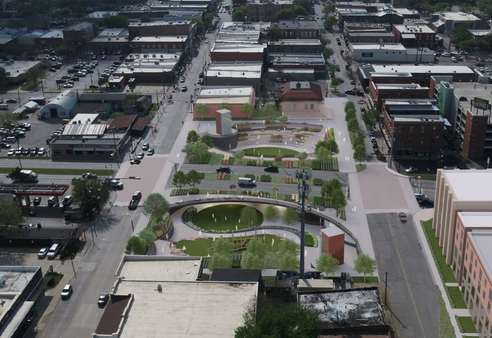 This option shows how the park could be constructed underneath SH 5, and was the second option presented. (Rendering courtesy Kimley-Horn)