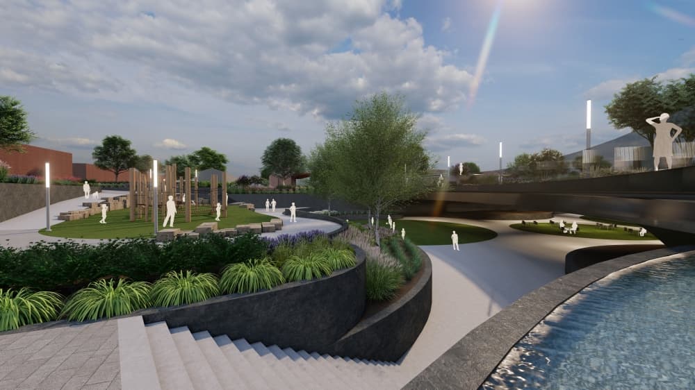 This option shows how the park could be constructed underneath SH 5, and was the second option presented. (Rendering courtesy Kimley-Horn)