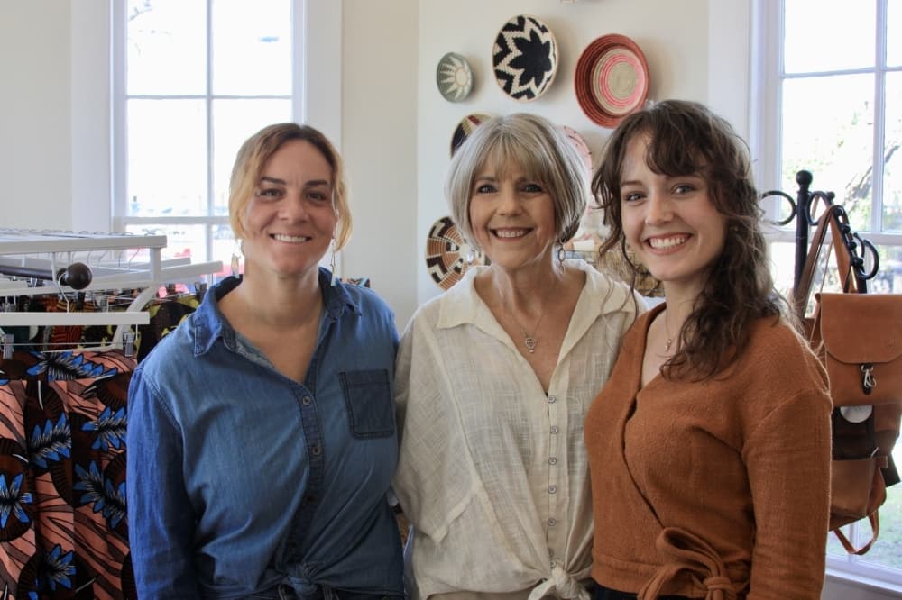 From left: Van Gill, Diana Wiley and Carly Oosten are key staff members at Handspun Hope. (Lauren Canterberry/Community Impact Newspaper)