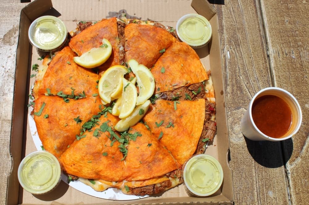 
The Birria PizzaDilla ($26) is filled with over a pound of beef, cheese and onions and is served like a pizza.