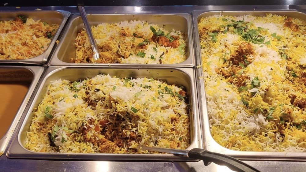 One option in the buffet is the biryani, a multistep rice dish the restaurant prepares in smaller batches for better freshness. (Courtesy Indian Delights)