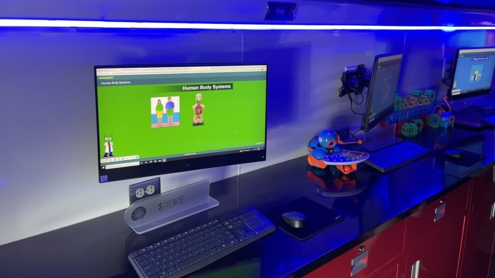 The Alvin ISD STEM Explorer Bus is decked out with 5G technology that was donated by T-Mobile. (Andy Yanez (Community Impact Newspaper)