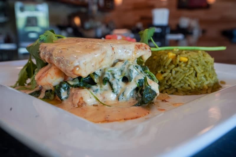 Fish Campeche ($23) is a fish fillet stuffed with shrimp, cheese and spinach and bathed in a creamy white wine sauce. (Christopher Goodwin/Community Impact Newspaper)