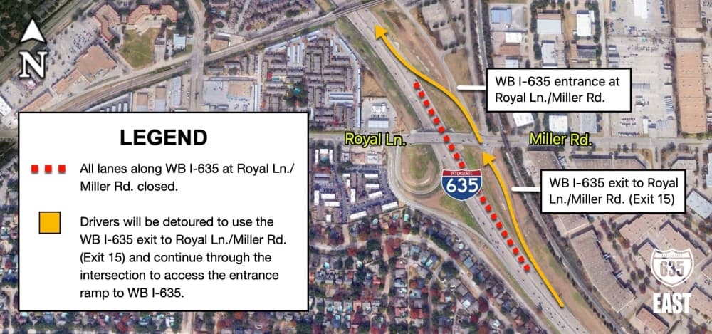 Weekend closures planned for lanes along westbound I-635 in Dallas