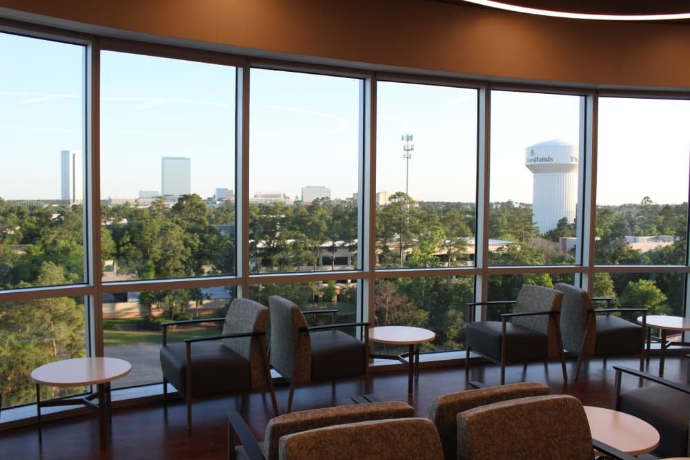 The South Tower has multiple community spaces designed to allow in natural light and offer a view of The Woodlands community. (Andrew Christman/Community Impact Newspaper)