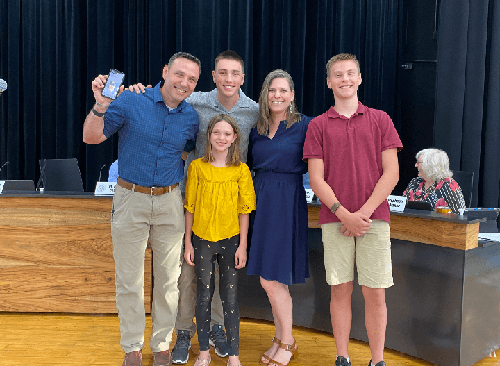Elizabeth McFarland and her family are seen at the GISD board meeting May 16. (Courtesy Georgetown ISD)