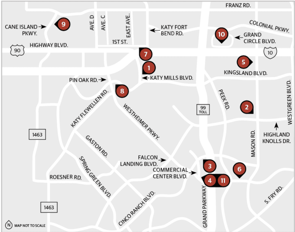 Correlate each eatery with a patio dining option to its location by number. (Community Impact Newspaper Staff)