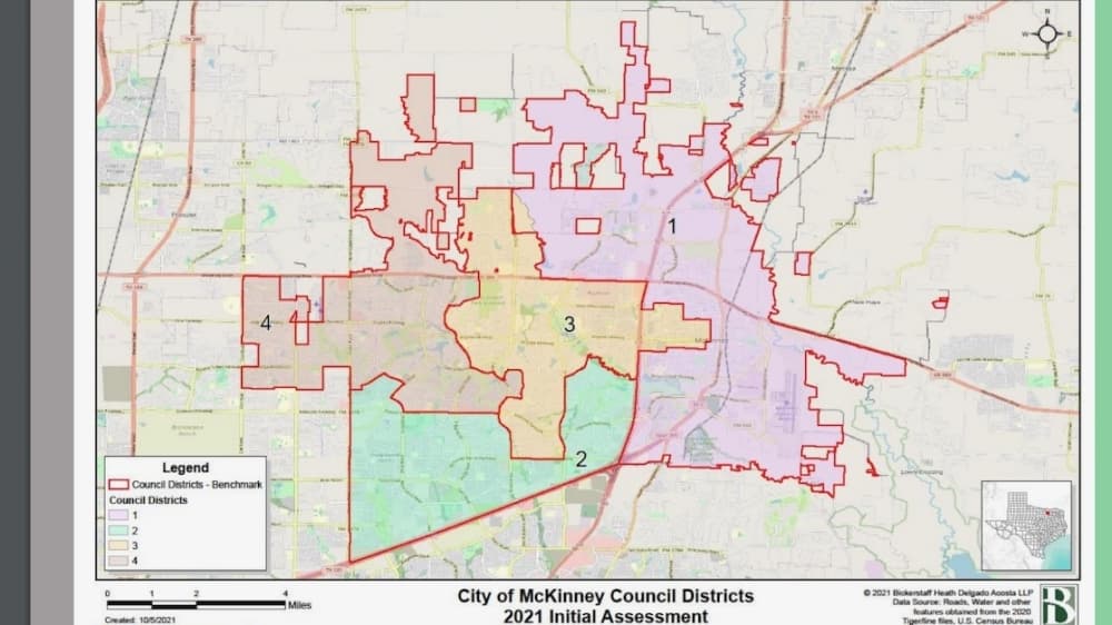 This map shows the current city districts for McKinney. (Courtesy city of McKinney)