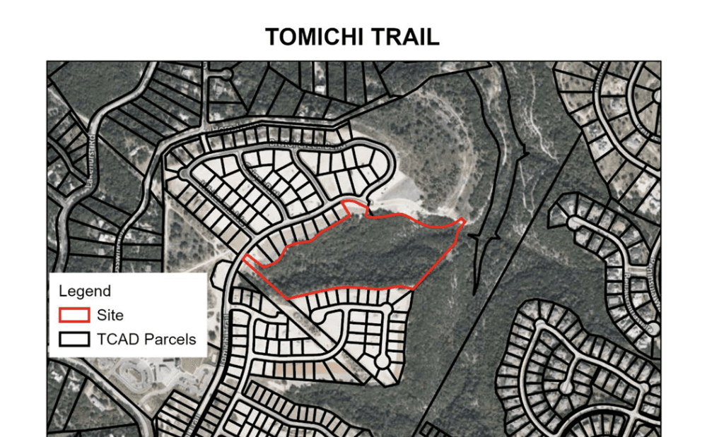 The site of the land that will hold detention ponds, green space and a buffer zone in the Rough Hollow neighborhood. (Courtesy city of Lakeway/Community Impact Newspaper)