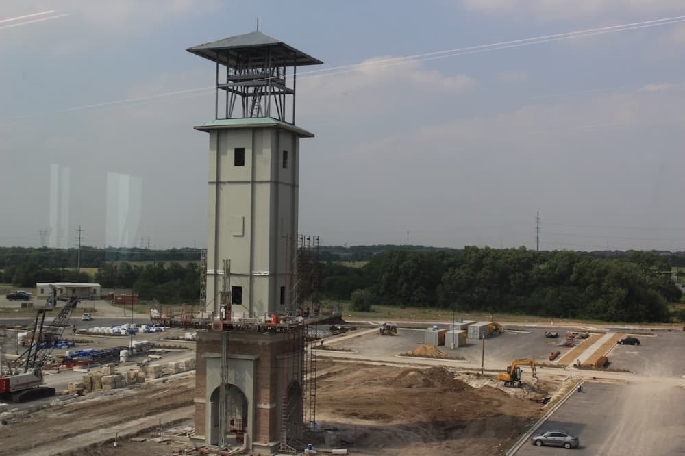 The fourth floor of Frisco Landing offers a view of the upcoming UNT at Frisco tower, which officials said will be a "beacon" on the horizon. (Miranda Jaimes/Community Impact Newspaper)
