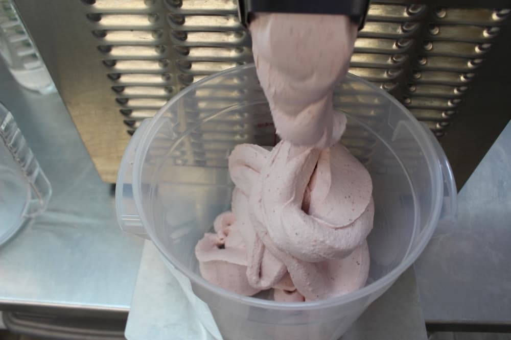 After 10-12 minutes, gelato is ready to eat. The batch is usually frozen until it is ready for its place in the rotation at the shop to serve up to customers. (Jishnu Nair/Community Impact Newspaper)