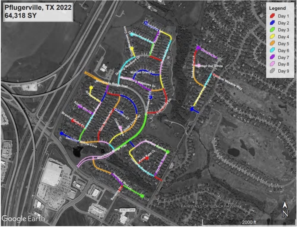 Map of road maintenance north of Kelly Lane