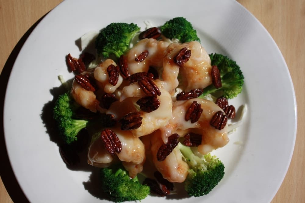 Shrimp with pecans.