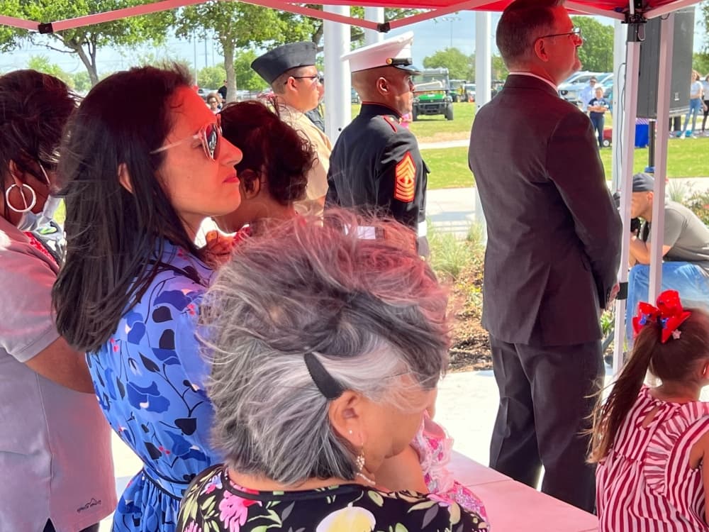 Attendees of ceremonies at Yonders Point Plaza. (Joe Warner/Community Impact Newspaper)