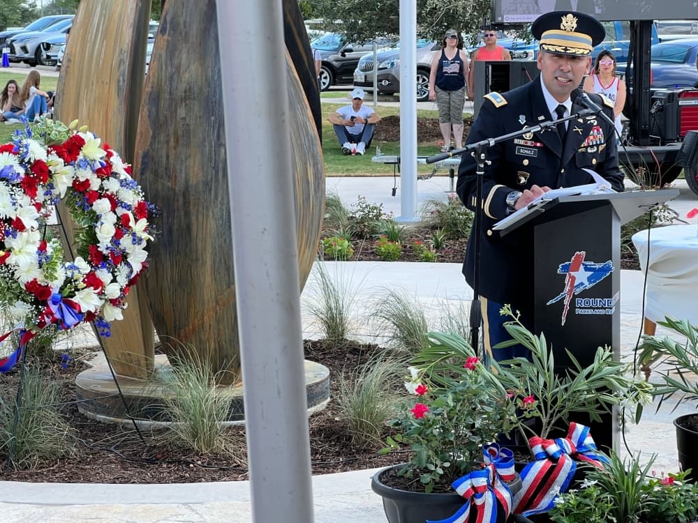 Guest speaker LTC David Schulz of Army Futures Command, headquartered in Austin. (Joe Warner/Community Impact Newspaper)