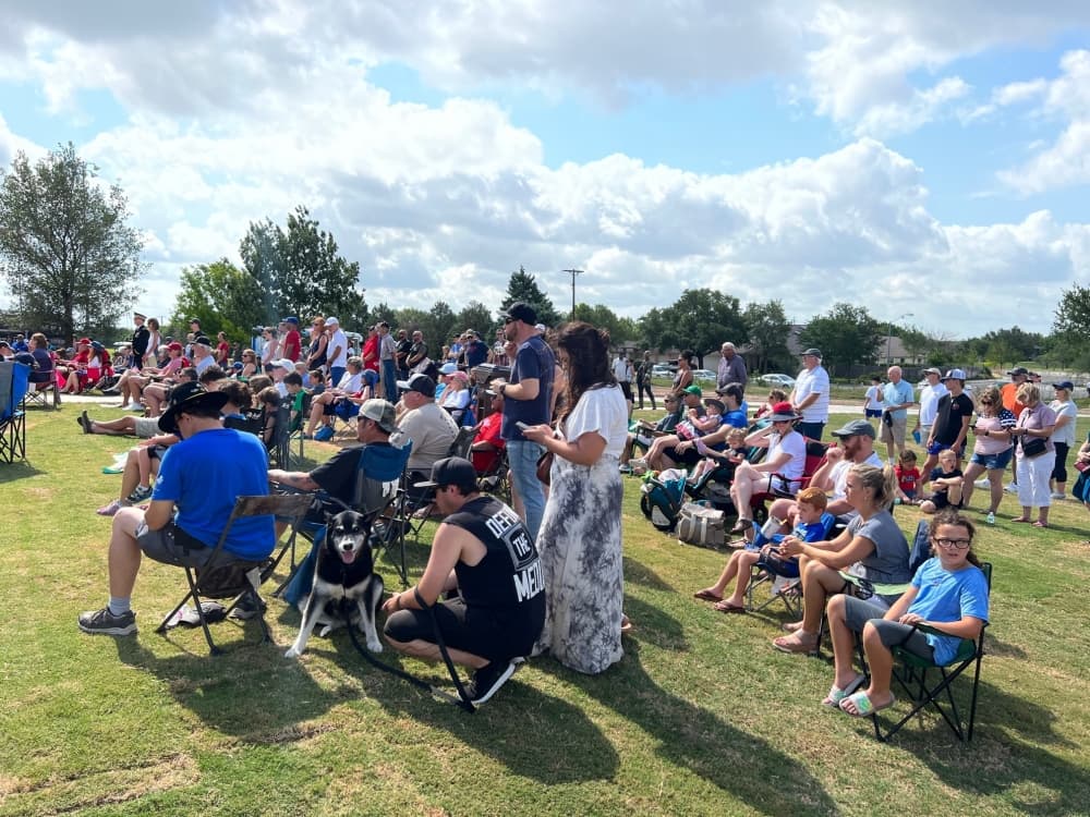 Hundreds surrounded the speaking area of Yonders Point Park. (Joe Warner/Community Impact Newspaper)