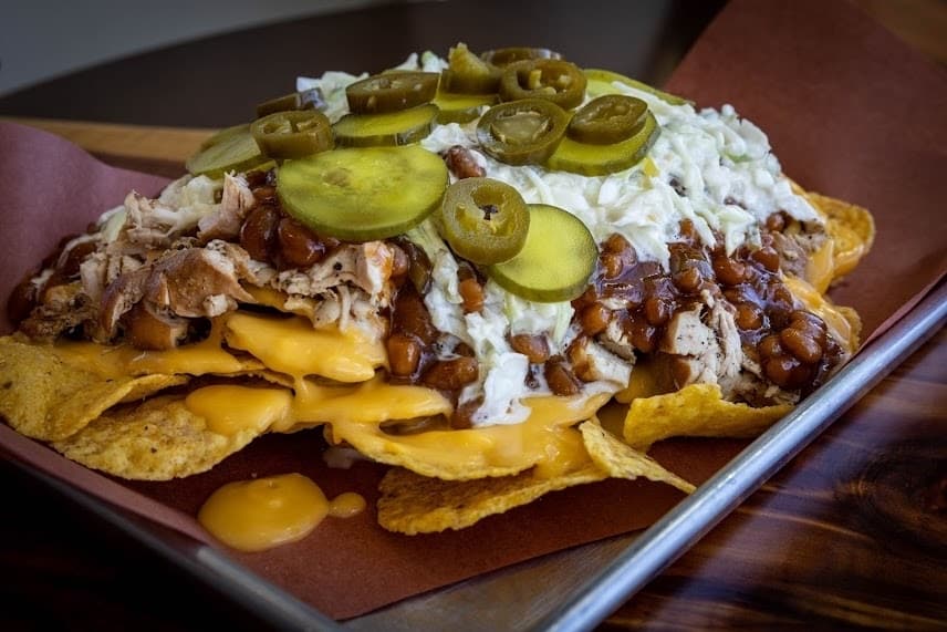 Earnest BBQ Nachos come with Mama's Sweet Heat BBQ Sauce. (Courtesy Earnest B's BBQ & Catering)