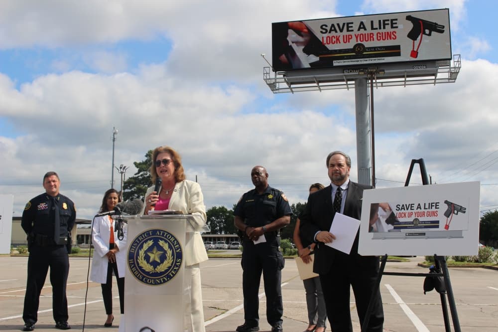 Harris County district attorney, law enforcement advocate for safe firearm storage with billboard campaign