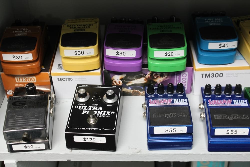 
The store keeps a variety of vintage pedals in stock.