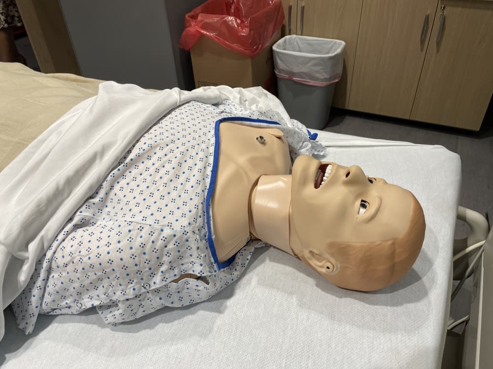 The HCA Healthcare Center for Clinical Advancement has various human simulators, which are lifelike dolls that can be programmed to train nurses through different scenarios. Not all simulators can be used for similar training scenarios. (Andy Yanez/Community Impact Newspaper) 