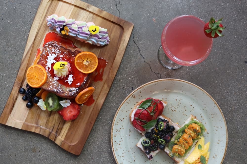 colorful food and drinks on a table
