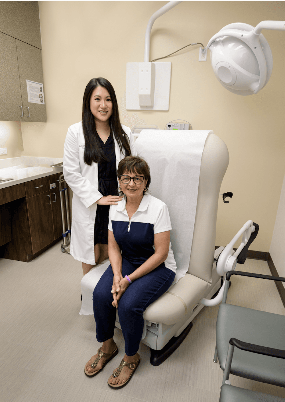 UTMB Health Dermatologist Dr. Kathleen Kroger with her patient Cynthia Wong, a skin cancer survivor.