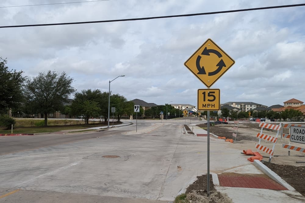 Roundabout at Town Center Drive and Pfluger Farm Lane in Pflugerville now open