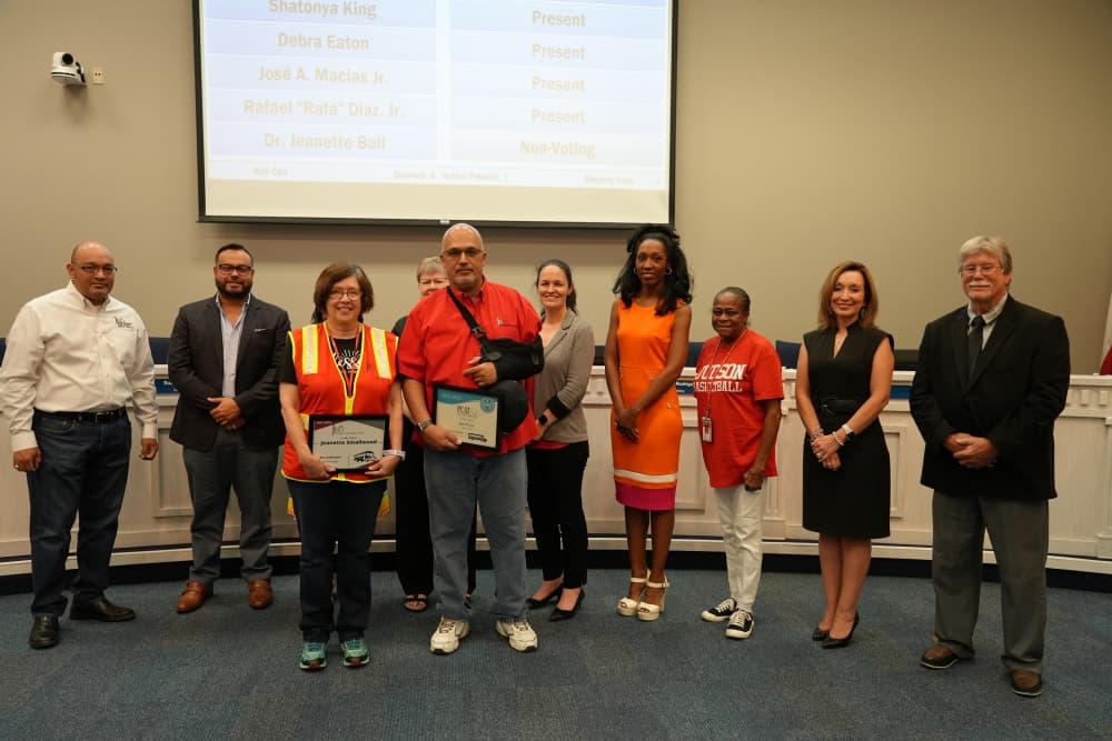 Jeanette Smallwood is honored at a Judson ISD board meeting for her award of Bus Assistant for the 2021-22 school year.