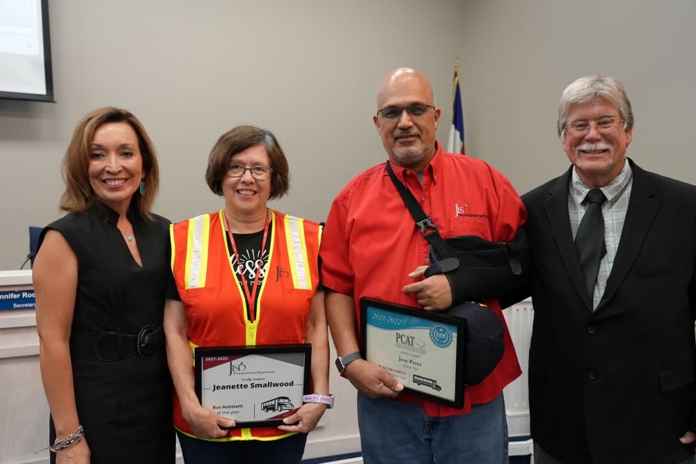 Jeanette Smallwood is honored at a Judson ISD board meeting for her award of Bus Assistant for the 2021-22 school year.