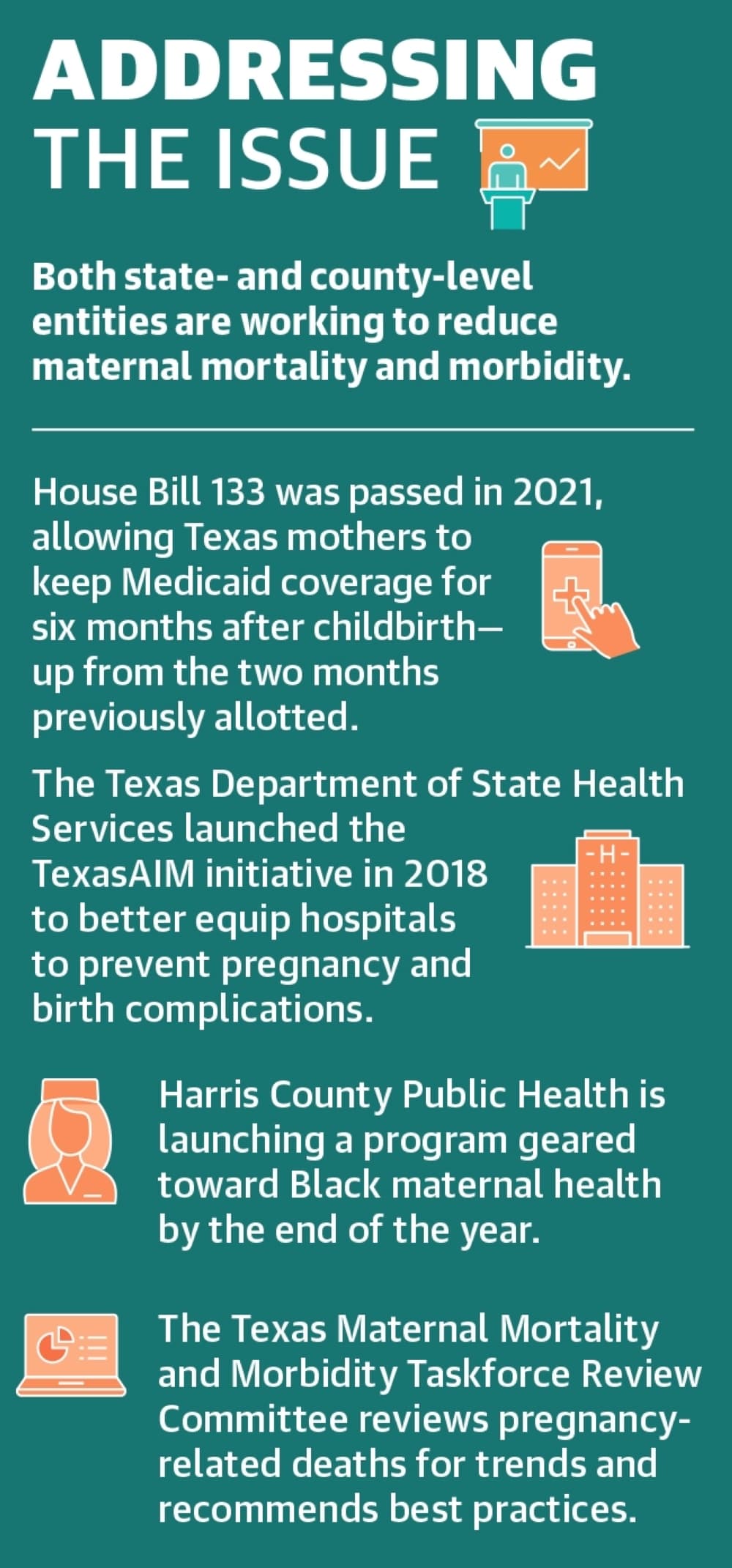 Both state- and county-level entities are working to reduce maternal mortality and morbidity. (Ronald Winters/Community Impact Newspaper) 