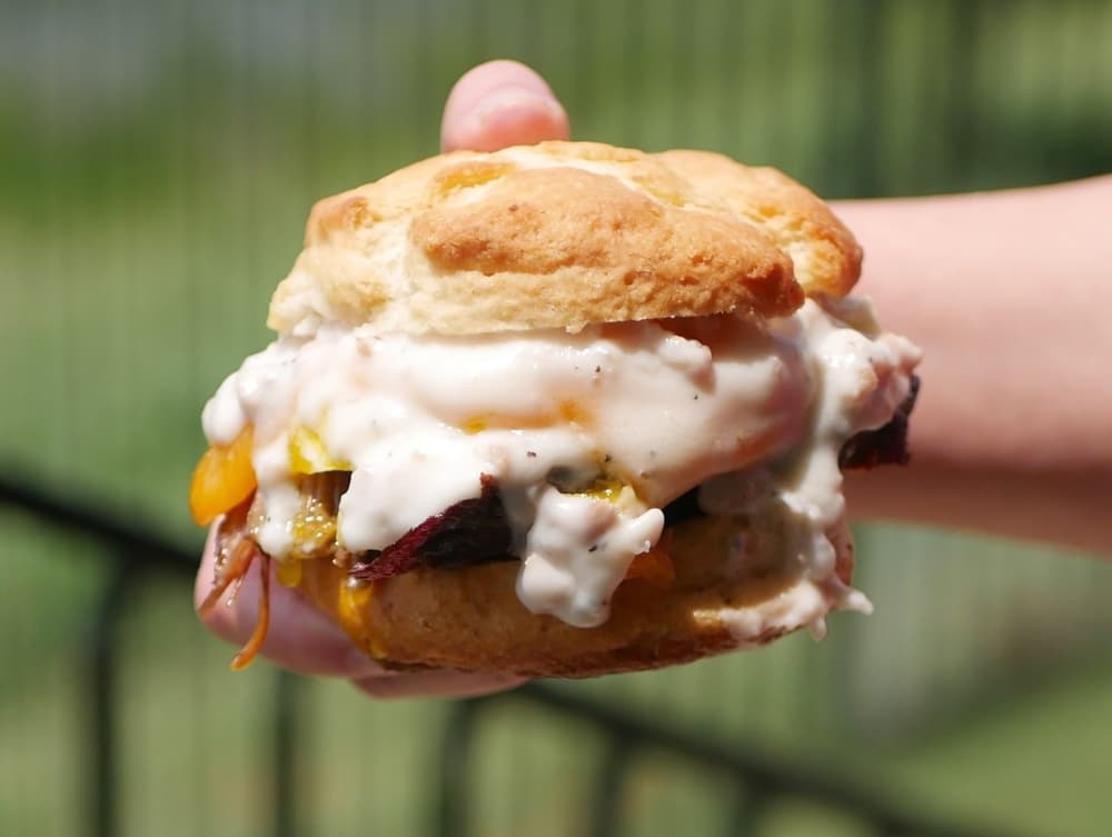The "Dude" Sloppy Biscuit Sandwich (Courtesy Eat my Biscuits)