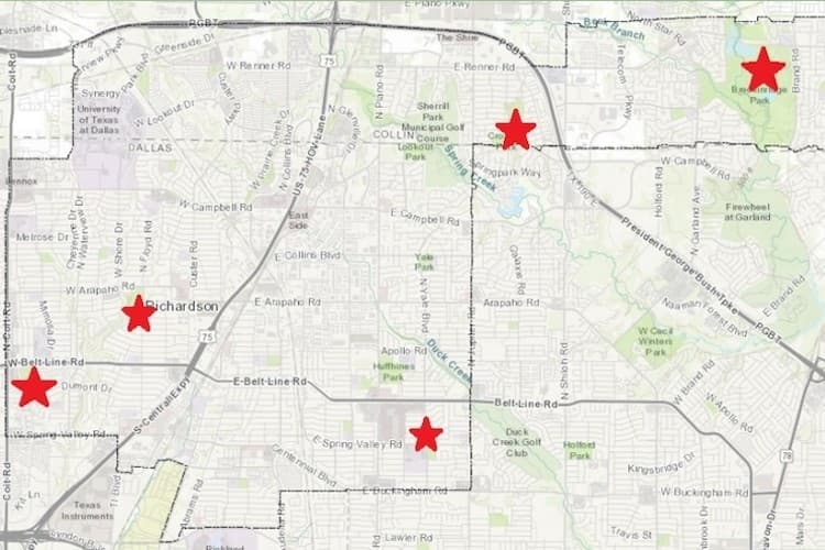 The city is planning five parks and recreation maintenance projects for fiscal year 2022-23. (Map courtesy city of Richardson)