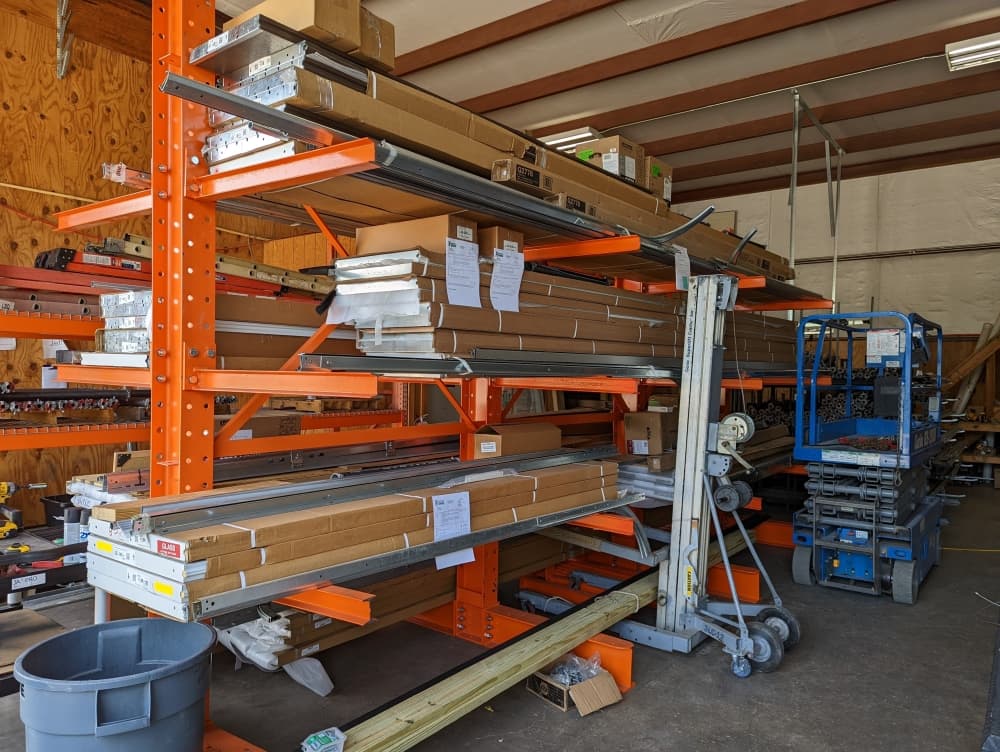 Gator's warehouse stores a variety of components for garage door installation and repair. (Carson Ganong/Community Impact Newspaper)