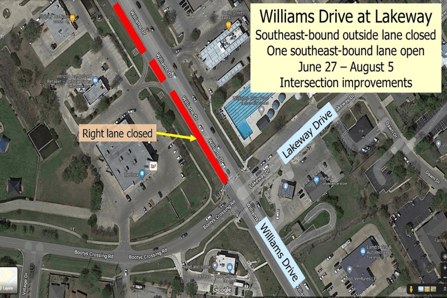 Portion of Williams Drive closed until Aug. 5 in Georgetown