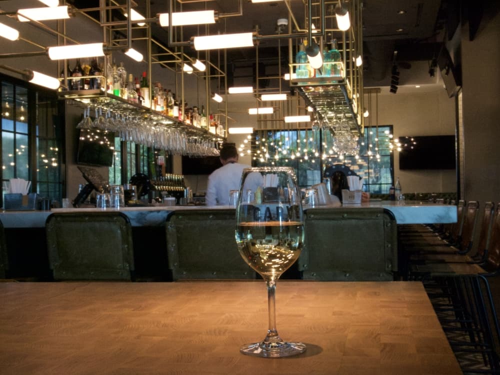 glass of wine on table