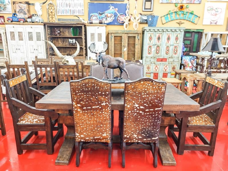 Casa Decor adds a Hill Country flair to its custom furniture sets by adding animal hides to the pieces, including dining room sets, living room chairs and more.
