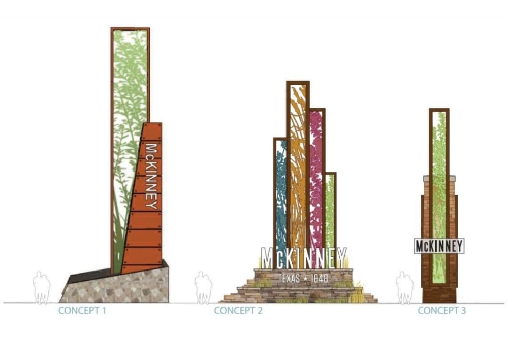 Three gateway designs were revealed to city council during the June 21 work session.  (Rendering courtesy city of McKinney)