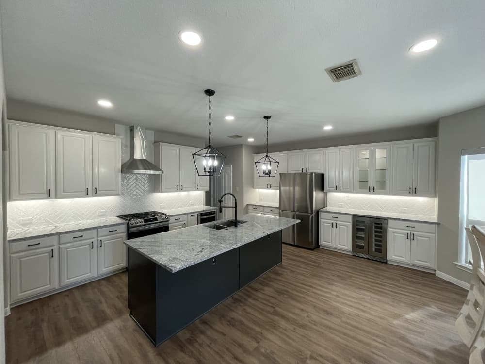 Customers are looking to change their kitchen countertops from granite and marble to quartz or quartzite due to ease of maintenance. (Courtesy DreamMaker Bath and Kitchen)