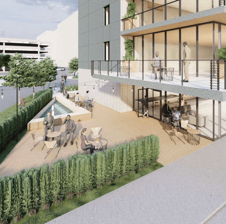 The grant from the McKinney Community Development Corp. would help create a terrace at the hotel, which the public could use.  (Rendering courtesy city of McKinney)