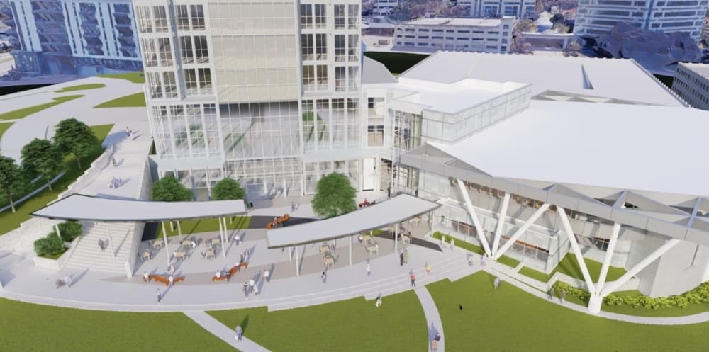 Green space will be available outside the new Fort Worth City Hall for community activities. (Rendering courtesy city of Fort Worth)